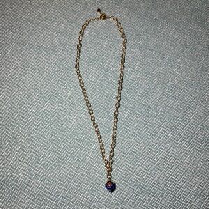 Elegant Gold Necklace with Blue Murano Glass Pendant